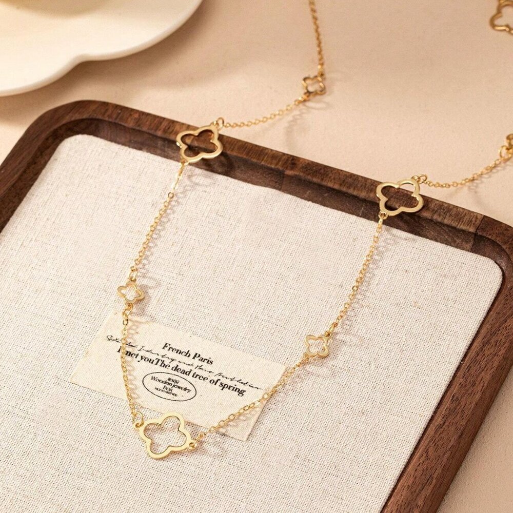 Four Leaf Clover Gold Long  Necklace - Picture 6 of 6
